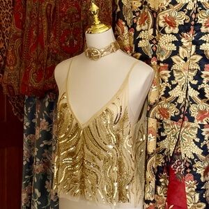 Anthropologie Embellished Mesh Cami